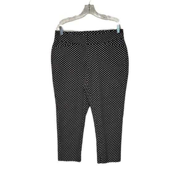 APT 9 Women's Pants Black White Geometric Cropped Flat Front Stretch Size 10 - Picture 1 of 8
